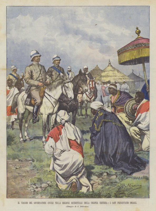 De reis van de civiele gouverneur in de westelijke regio van de kolonie Eritrea, de hoofden presenteren eerbetuigingen door Achille Beltrame