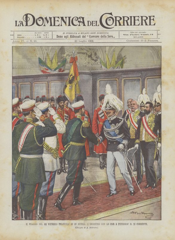 De Reis Van Koning Victor Emanuel III Naar Rusland, De Ontmoeting Met De Tsaar In Peterhof Op 13 Huidige door Achille Beltrame