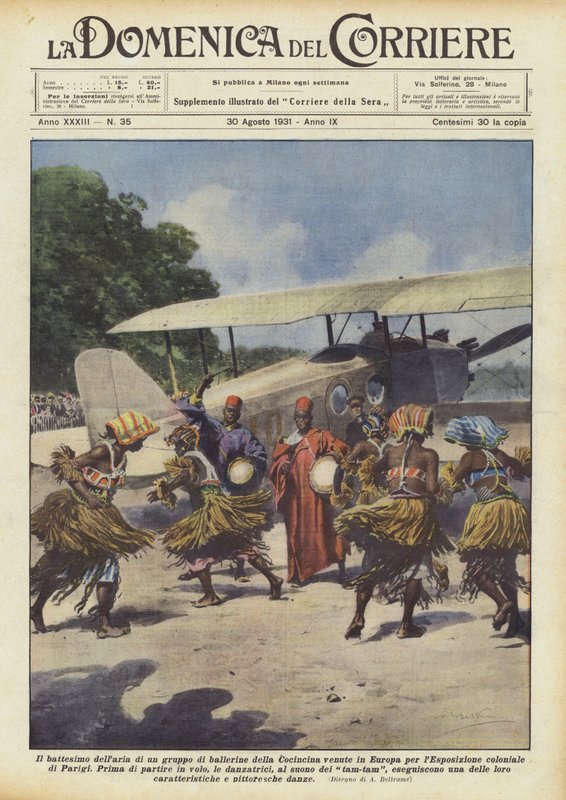 De luchtdoop van een groep danseressen uit Cochinchina die naar Europa waren gekomen door Achille Beltrame