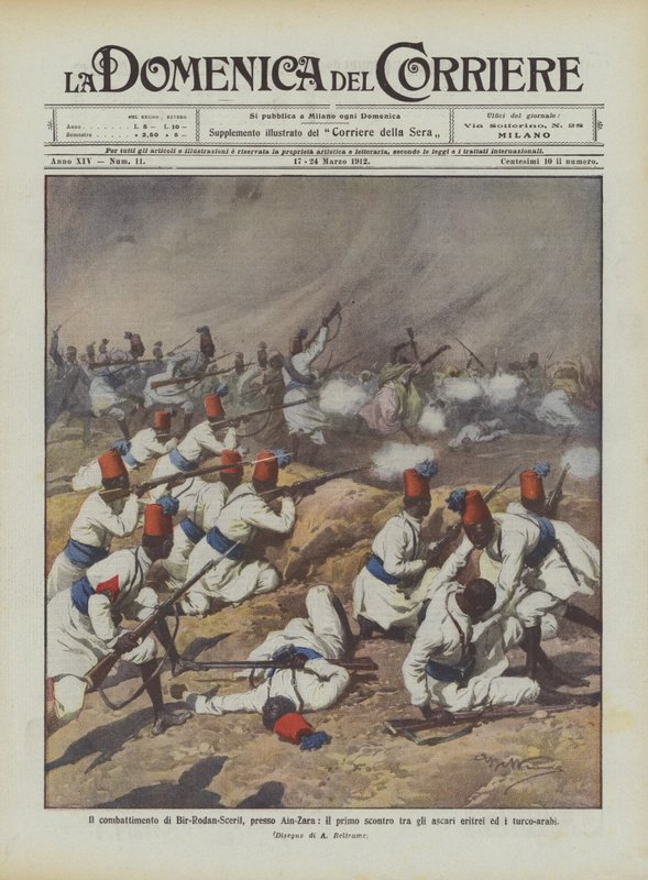 Het gevecht van Bir-Rodan-Scerif, bij Ain-Zara, het eerste treffen tussen de Eritrese askari