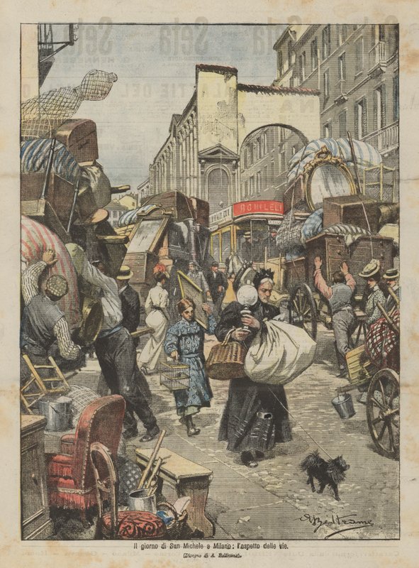 De dag van Sint-Michiel in Milaan, het uiterlijk van de straten door Achille Beltrame