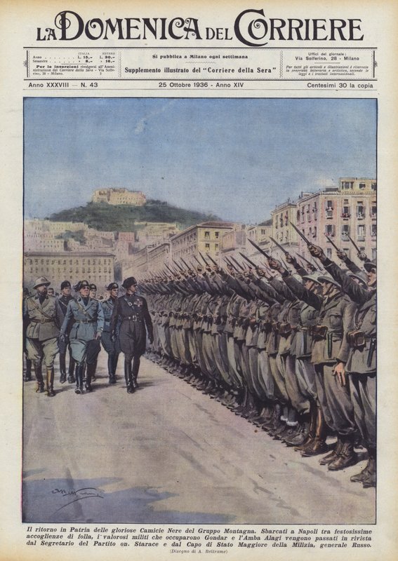 De terugkeer naar het vaderland van de glorieuze Zwarte Hemden van de Berggroep door Achille Beltrame