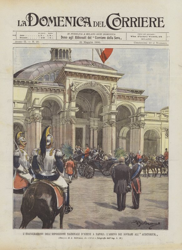 De Inhuldiging van de Nationale Hygiëne Tentoonstelling in Napels, De Aankomst van de Vorsten in het Auditorium door Achille Beltrame