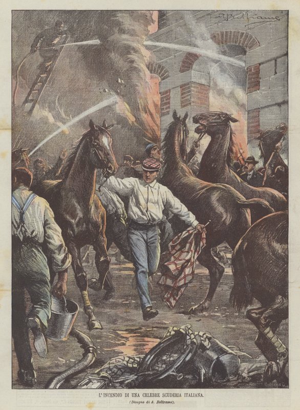 De brand van een beroemde Italiaanse stal door Achille Beltrame