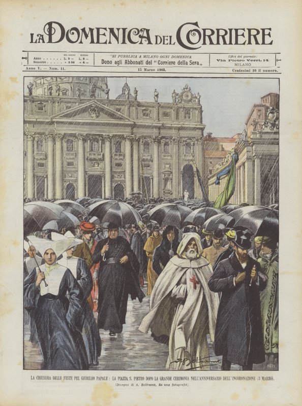 De afsluiting van de feesten voor het pauselijke jubileum, het Sint-Pietersplein na de grote ceremonie door Achille Beltrame