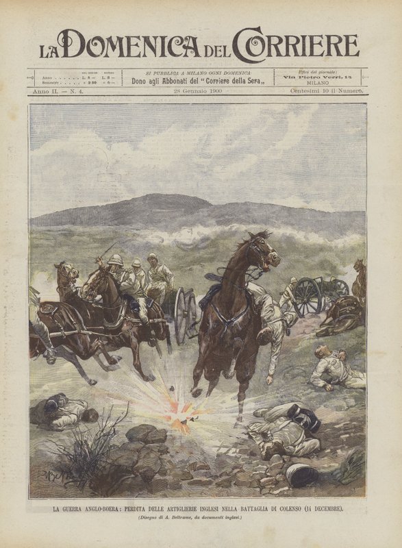 De Anglo-Boerenoorlog, verlies van de Engelse artillerie in de Slag bij Colenso (14 december) door Achille Beltrame
