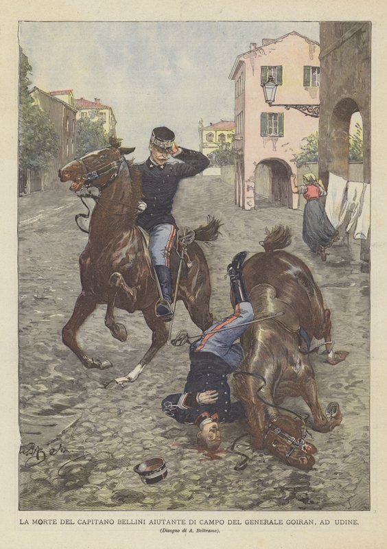 De dood van kapitein Bellini, adjudant van generaal Goiran, in Udine door Achille Beltrame