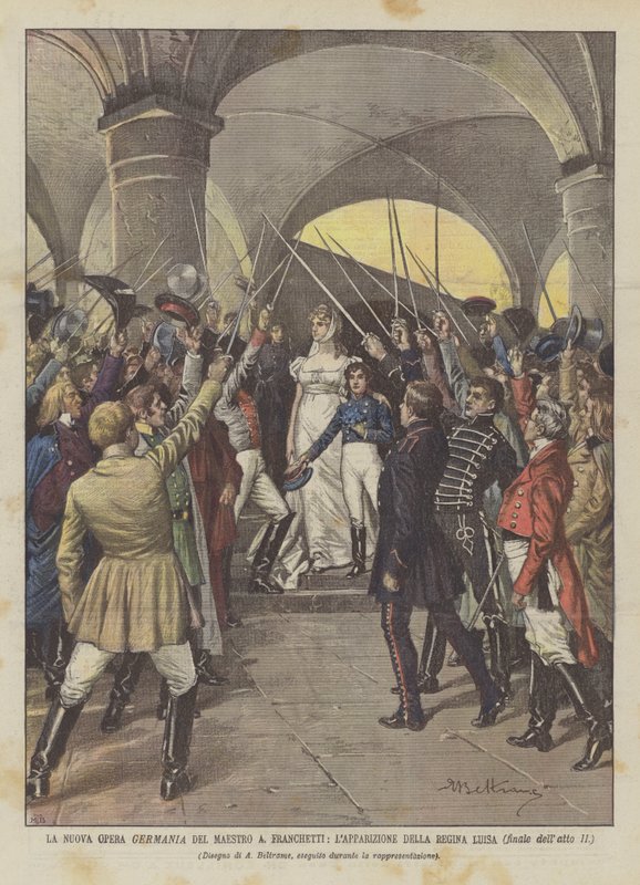 De Nieuwe Opera Germania Van Meester A Franchetti, De Verschijning Van Koningin Louise (einde van acte II) door Achille Beltrame