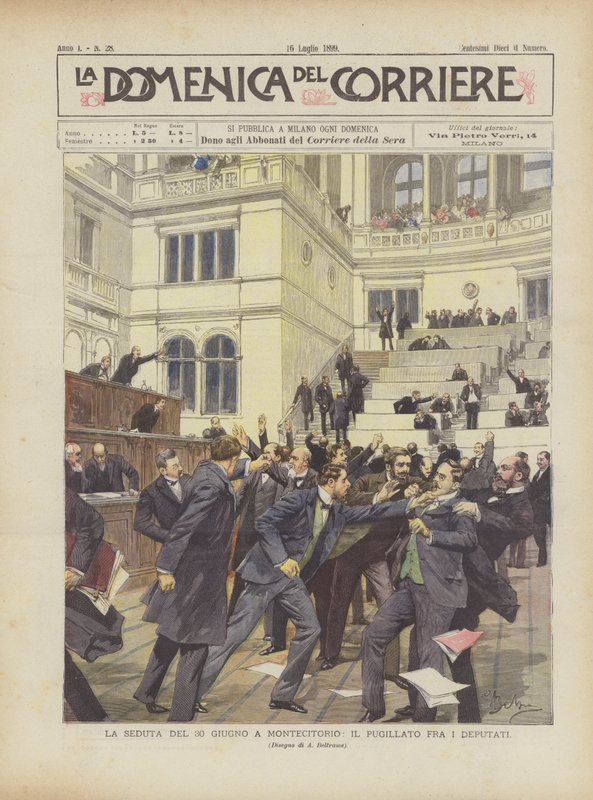 De zitting van 30 juni in Montecitorio, het boksen tussen de afgevaardigden door Achille Beltrame