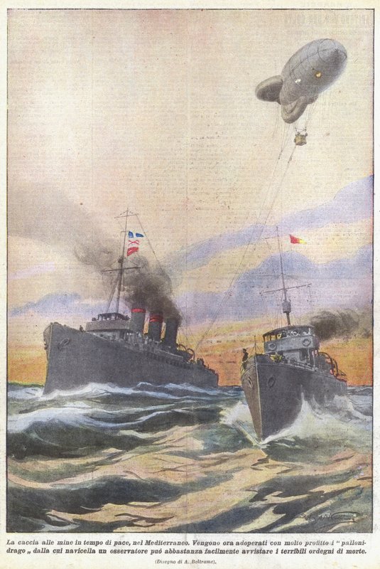 De mijnenjacht in vredestijd, in de Middellandse Zee door Achille Beltrame