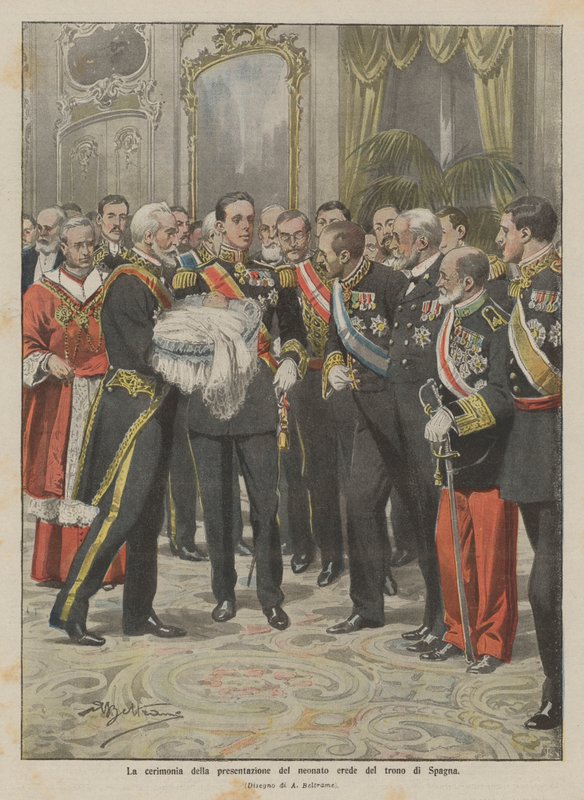 De ceremonie van de presentatie van de pasgeboren erfgenaam van de Spaanse troon door Achille Beltrame