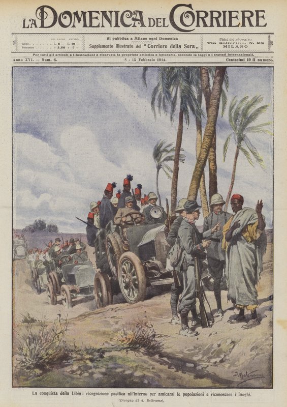 De verovering van Libië, vreedzame verkenning binnenland om de bevolking te vriend te maken en de plaatsen te herkennen door Achille Beltrame