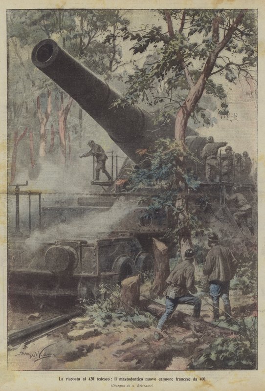 Het antwoord op de Duitse 420, het gigantische nieuwe Franse kanon van 400 door Achille Beltrame