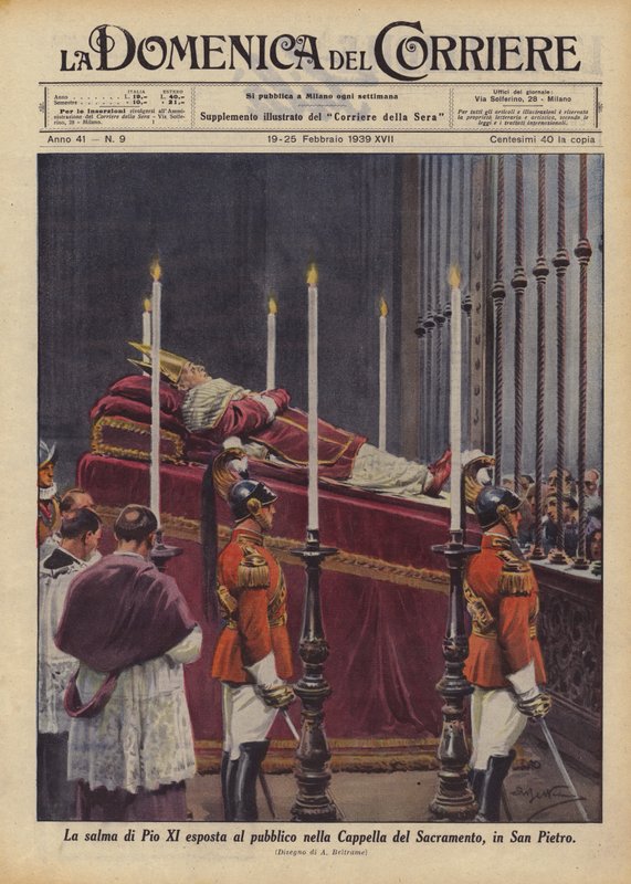 Het lichaam van Pius XI tentoongesteld aan het publiek in de Sacramentskapel, in Sint-Pieter door Achille Beltrame