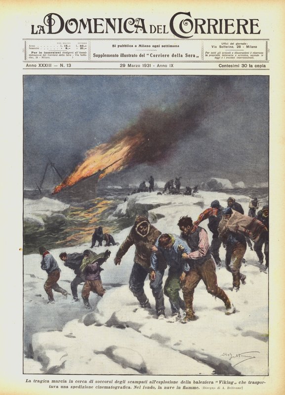 De tragische mars op zoek naar hulp door de overlevenden van de explosie van de walvisvaarder Viking door Achille Beltrame