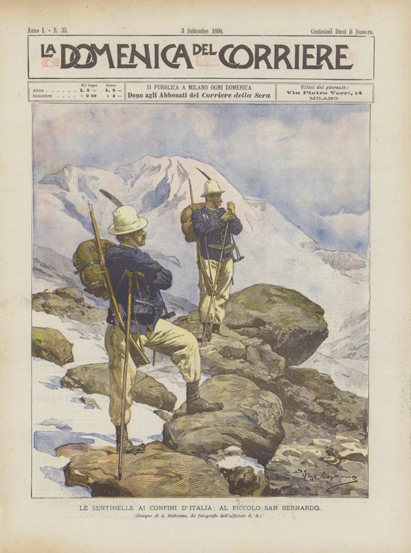 De wachters aan de grenzen van Italië, bij de Kleine Sint-Bernhard door Achille Beltrame