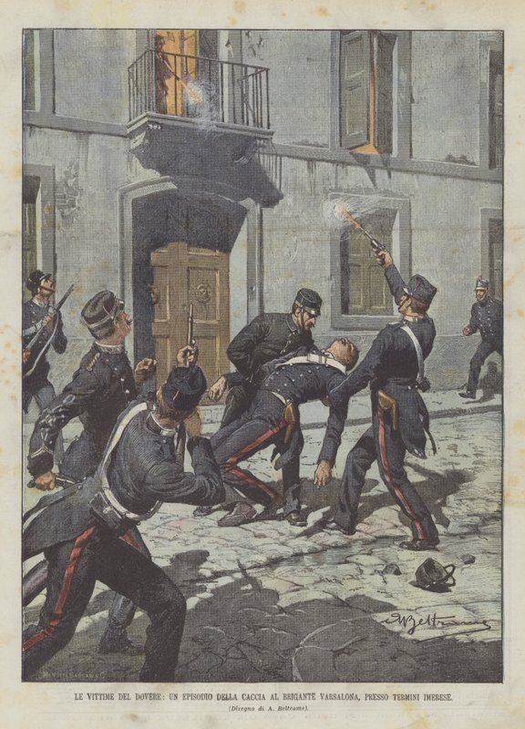 De slachtoffers van de plicht, een episode van de jacht op de bandiet Varsalona bij Termini Imerese door Achille Beltrame