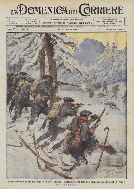 De moeilijkheden van de oorlog in de Vogezen in diepe sneeuw, gevecht tussen Duitsers door Achille Beltrame