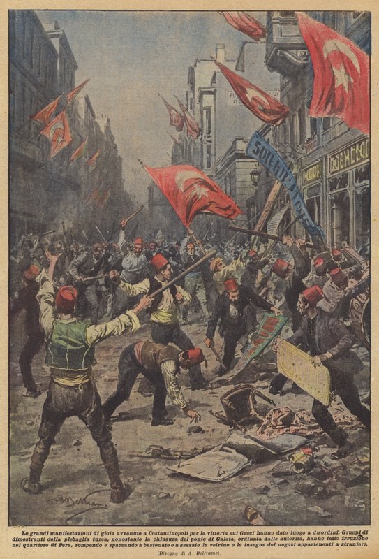 De grote vreugde-uitingen in Constantinopel na de overwinning op de Grieken veroorzaakten onrust door Achille Beltrame