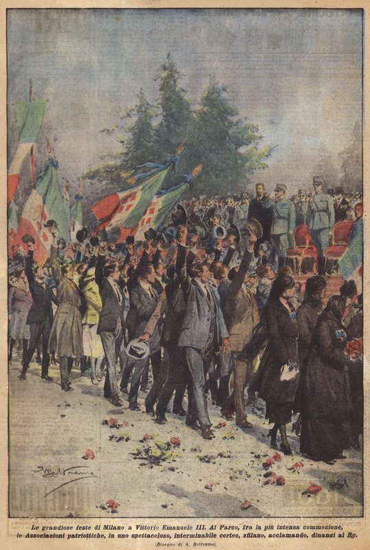 De grandioze feesten van Milaan voor Vittorio Emanuele III door Achille Beltrame