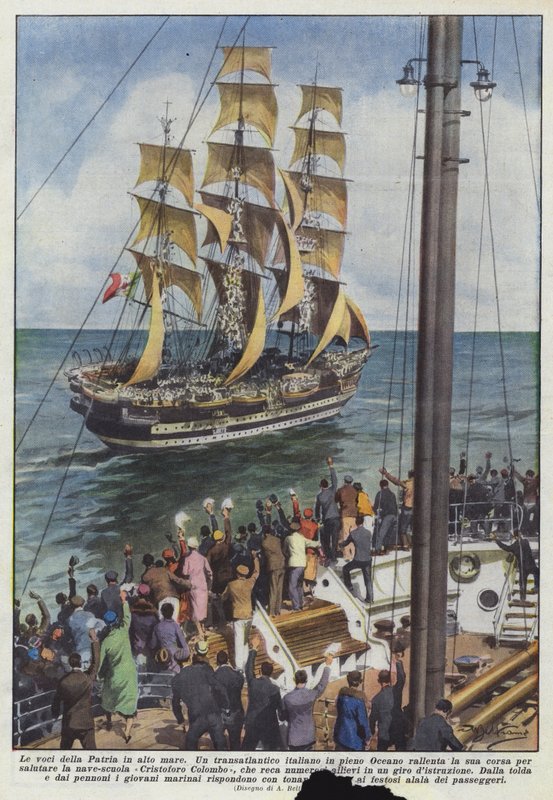 De stemmen van het vaderland op volle zee door Achille Beltrame