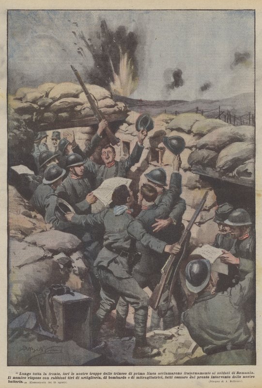Langs het hele front juichten onze troepen in de voorste linies gisteren door Achille Beltrame