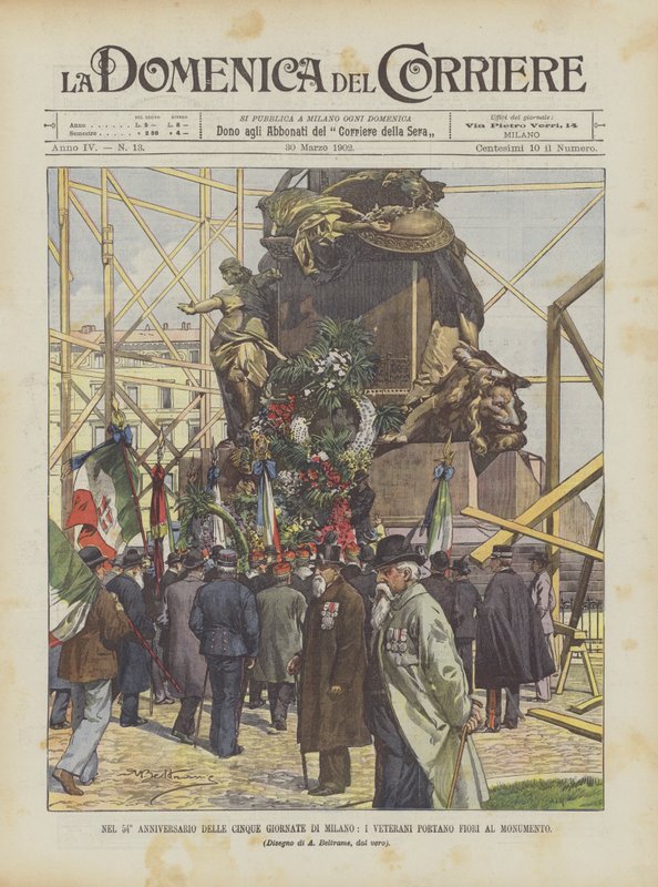 Op Het 54e Jubileum Van De Vijf Dagen Van Milaan, De Veteranen Brengen Bloemen Naar Het Monument door Achille Beltrame