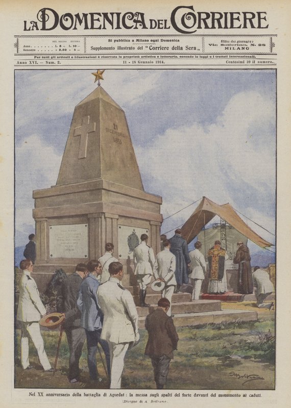 Op de XXe verjaardag van de slag bij Agordat, de mis op de wallen van het fort voor het monument voor de gevallenen door Achille Beltrame
