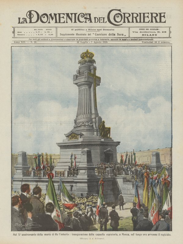 Op de tiende verjaardag van de dood van koning Umberto, inwijding van de boetekapel, in Monza door Achille Beltrame