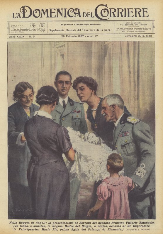 In het Koninklijk Paleis van Napels, de presentatie van de pasgeboren Prins Vittorio Emanuele aan de Soevereinen door Achille Beltrame