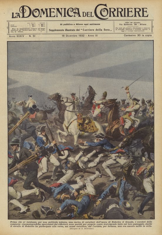 Voordat het begon, voor een Duitse film, een cavaleriecharge uit de tijd van Frederik door Achille Beltrame