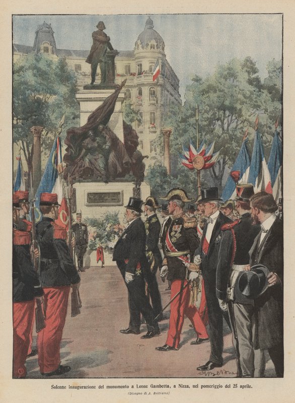 Plechtige inhuldiging van het monument voor Léon Gambetta, in Nice, op de middag van 25 april door Achille Beltrame