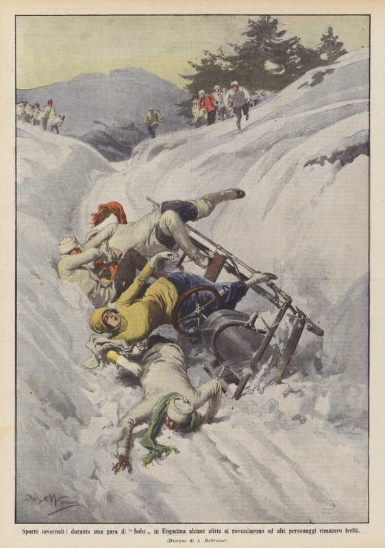 Wintersporten, tijdens een bobslee-wedstrijd in Engadin kantelen enkele sleeën en raken mensen gewond door Achille Beltrame