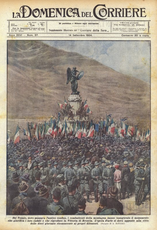 Op de Tonale, waar de oude grens liep, hebben de bergstrijders ingewijd... door Achille Beltrame