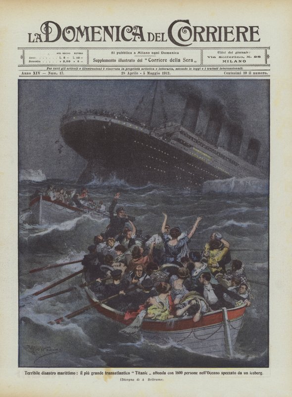 Verschrikkelijke maritieme ramp, de grootste oceaanstomer Titanic zinkt met 1600 mensen ? door Achille Beltrame