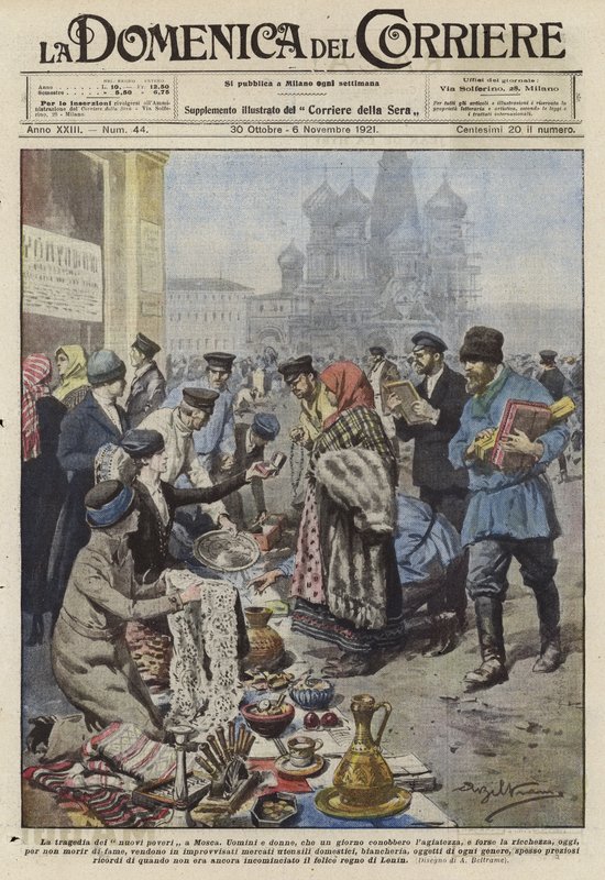 De rijken worden gedwongen hun bezittingen te verkopen in post-revolutionair Rusland door Achille Beltrame