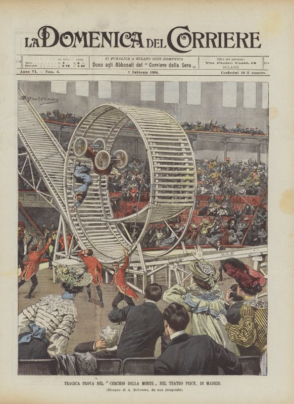 Tragische proef in de cirkel van de dood in het Price Theater in Madrid door Achille Beltrame