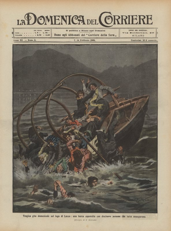 Tragische zondagse uitstap op het meer van Lecco, een boot kapseisde met negentien mensen die allemaal verdronken door Achille Beltrame