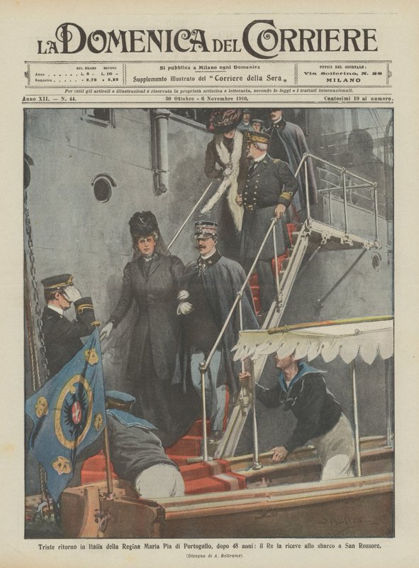 Trieste terugkeer naar Italië van koningin Maria Pia van Portugal, na 48 jaar, de koning ontvangt haar door Achille Beltrame