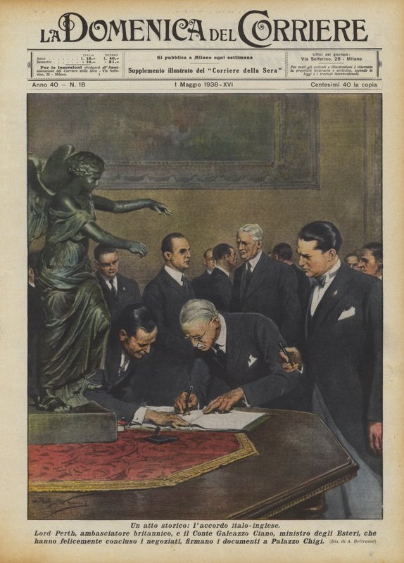 Een historische daad, de Italiaans-Engelse overeenkomst door Achille Beltrame