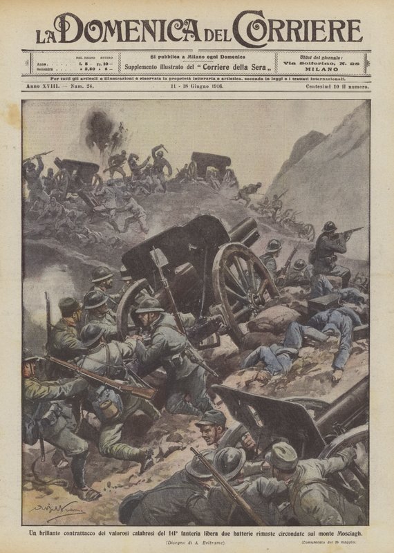 Een briljante tegenaanval van de moedige Calabriërs van de 141e infanterie bevrijdt twee achtergebleven batterijen door Achille Beltrame