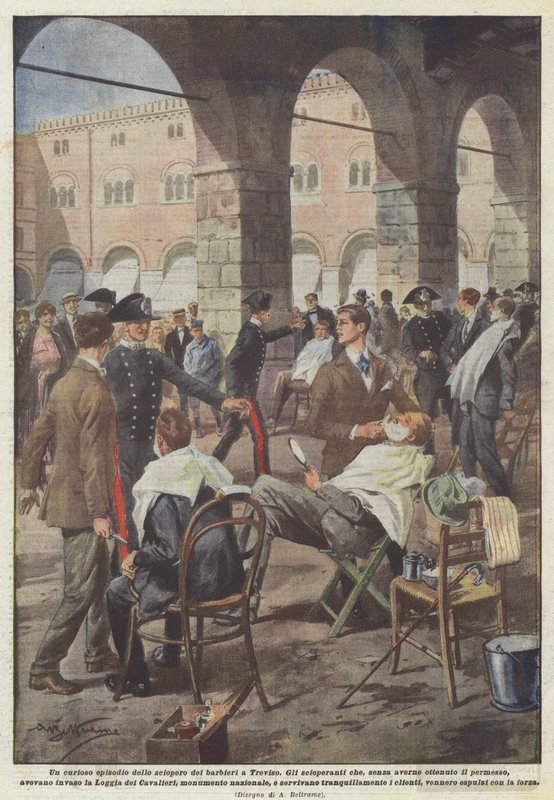 Een merkwaardig voorval tijdens de kappersstaking in Treviso door Achille Beltrame