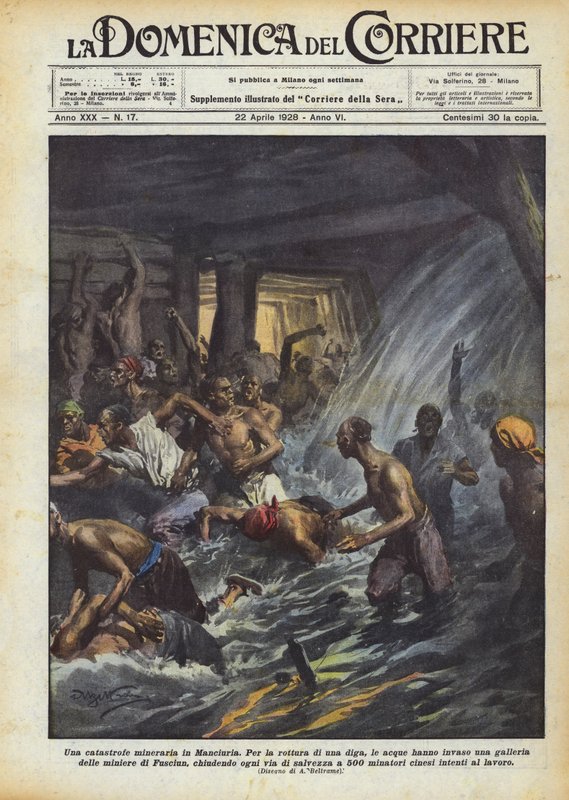 Een mijnramp in Mantsjoerije door Achille Beltrame