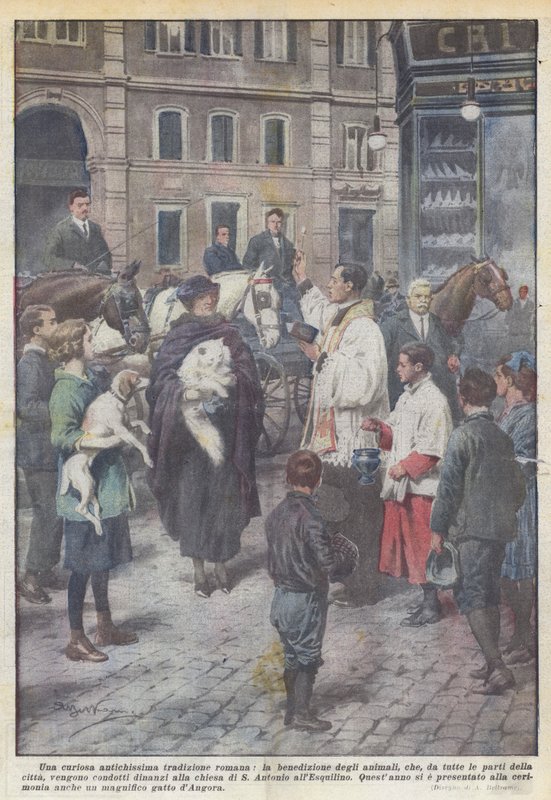 Een curieuze oeroude Romeinse traditie, de zegen van de dieren, die van overal komen? door Achille Beltrame