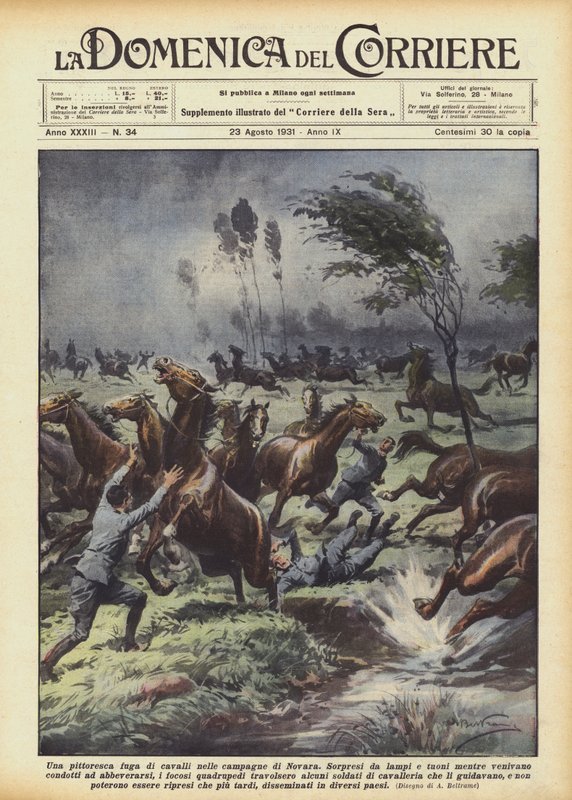 Een schilderachtige vlucht van paarden op het platteland van Novara door Achille Beltrame