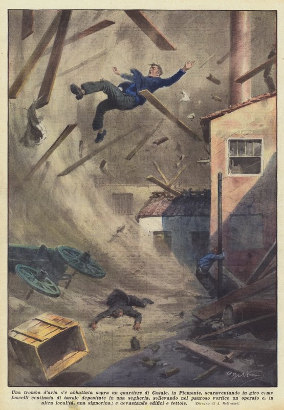 Een tornado trof een wijk in Casale, Piemonte, en slingerde rond door Achille Beltrame