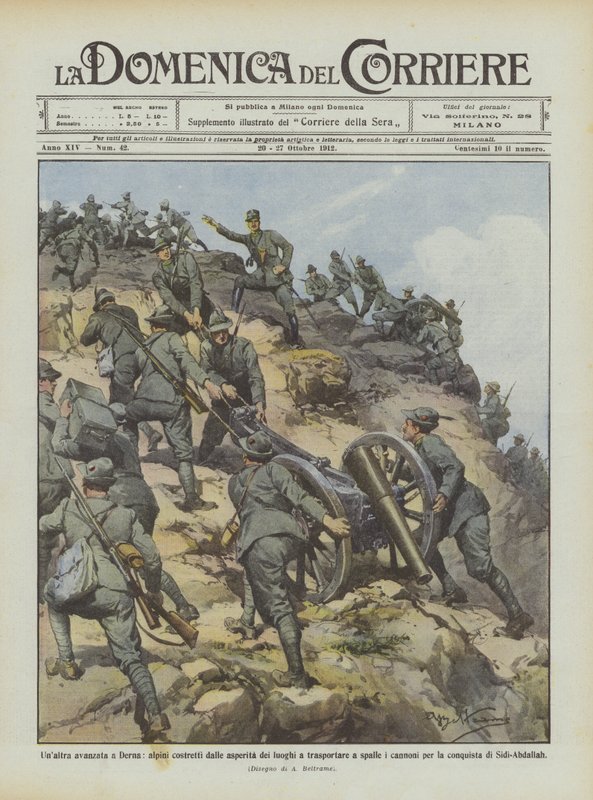 Een andere opmars naar Derna, alpini gedwongen door de moeilijkheden van het terrein om te dragen door Achille Beltrame