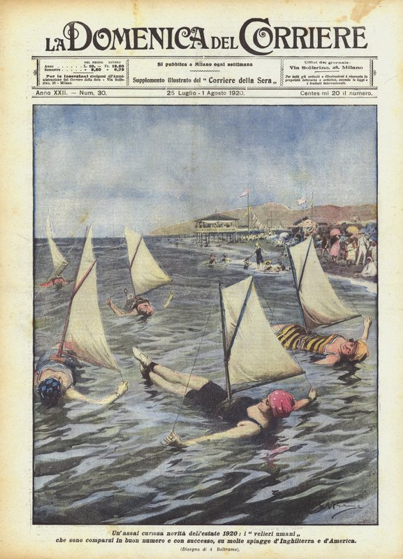 Een zeer curieuze nieuwigheid van de zomer van 1920, de menselijke zeilschepen die in groten getale verschenen door Achille Beltrame
