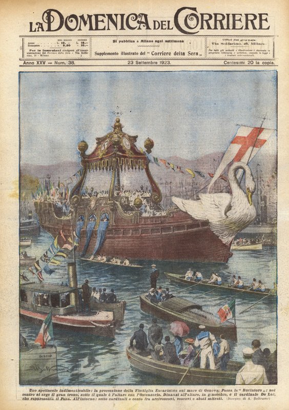 Een onvergetelijk spektakel, de processie van de Eucharistische Vloot op de zee van Genua door Achille Beltrame