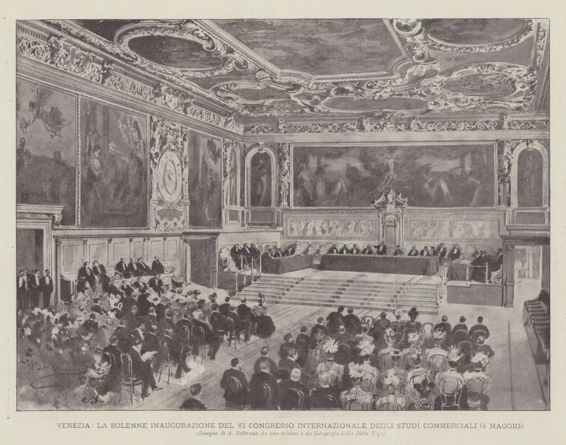 Venetië, de plechtige opening van het V Internationaal Congres voor Handelsstudies (4 mei) door Achille Beltrame